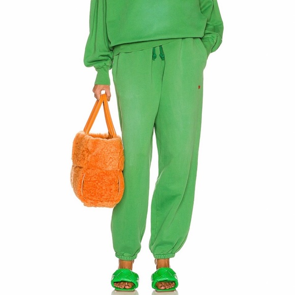 Acne Studios Pants - Acne Studios faded green appliqué cotton jersey track pant sweatpants